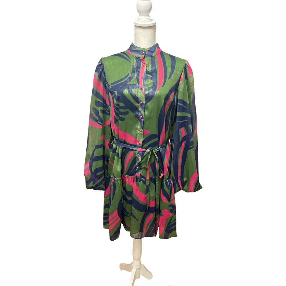 Alden Adair Adele Dress L Ribbon Green Pink Mini NWT - Picture 3 of 16